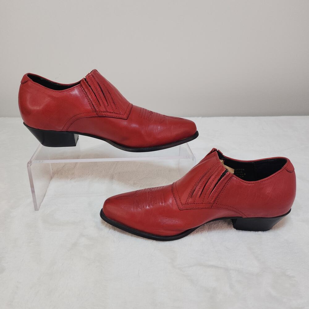 Vintage Victorian Gothic Blood Red Pointed Toe Ankle Boots 6.5 Western Romantic - Picture 3 of 11